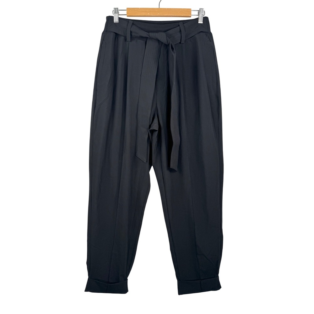 Athleta Cardiff Pants Black Tie Waist athleisure pleated relaxed 90s sz‎ 12